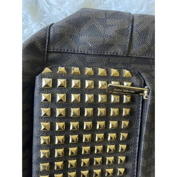 Michael Kors Leather Studded Monogram Backpack - Picture 8 of 11